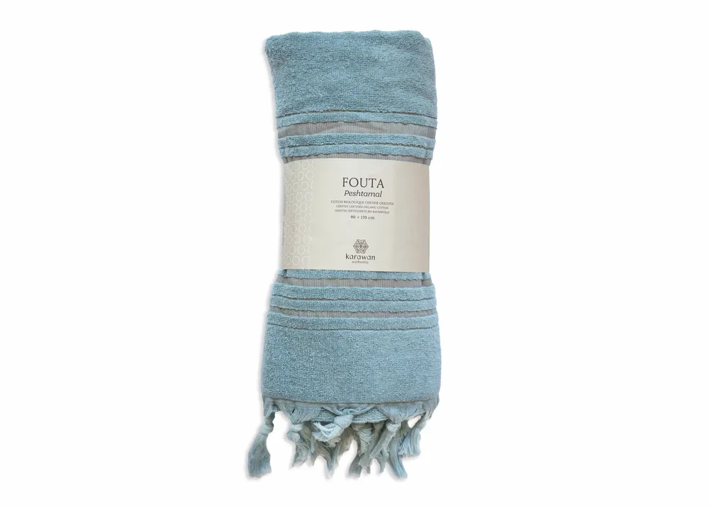 Serviettes de bain - FOUTA EN COTON BIOLOGIQUE - Collection DOLCE- Couleur Aigue marine - KARAWAN AUTHENTIC