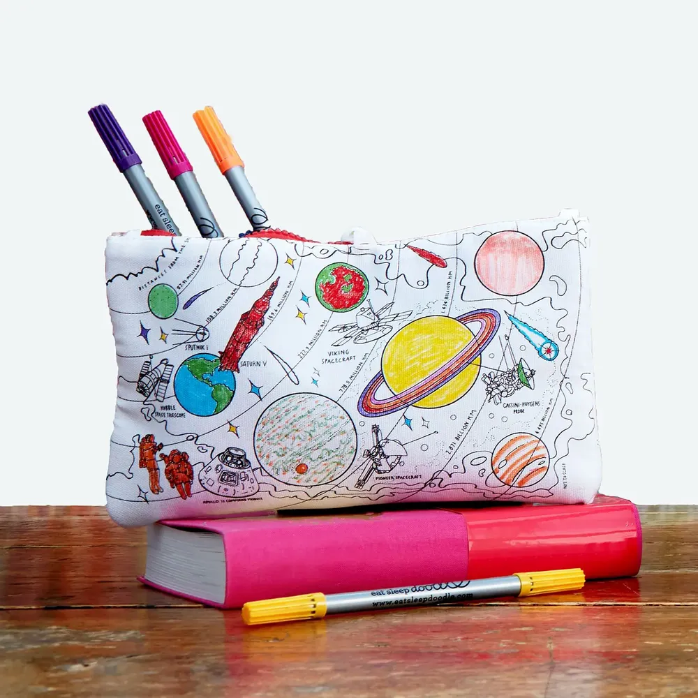 Stationery - colour-in space explorer pencil case - EATSLEEPDOODLE
