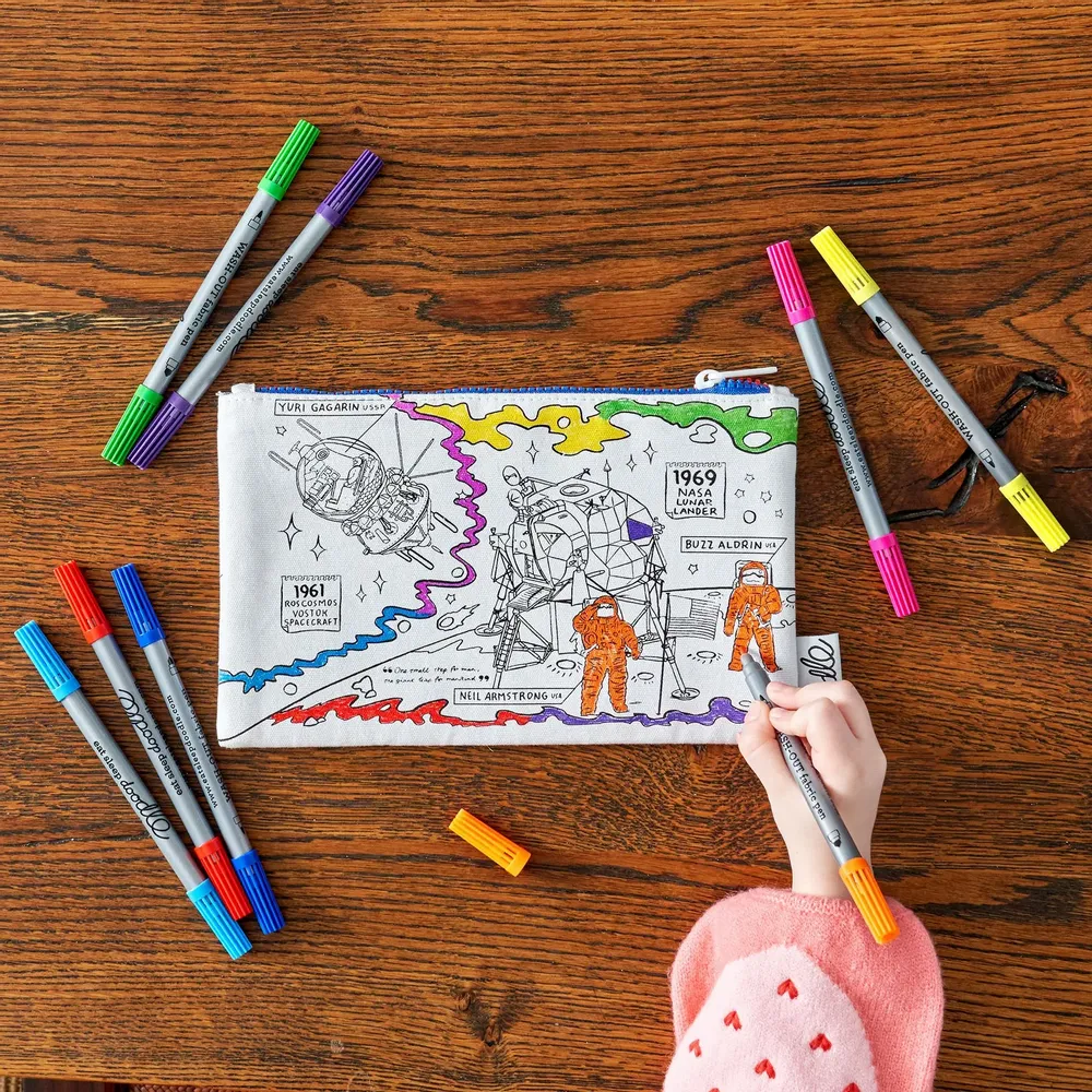 Stationery - colour-in space explorer pencil case - EATSLEEPDOODLE