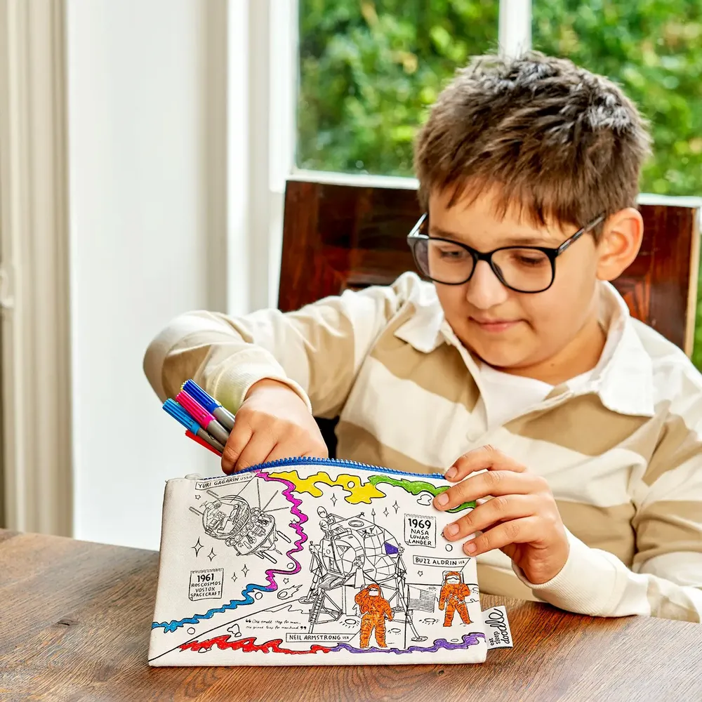 Stationery - colour-in space explorer pencil case - EATSLEEPDOODLE