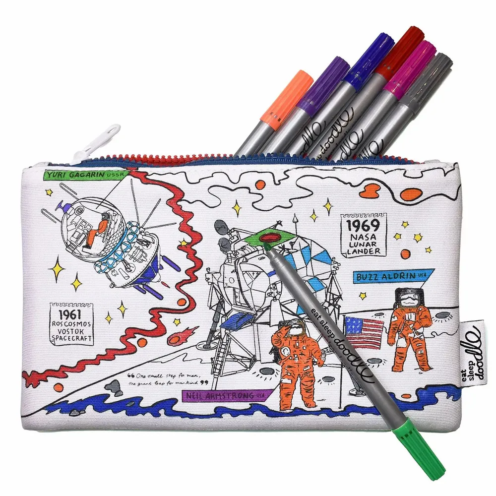 Stationery - colour-in space explorer pencil case - EATSLEEPDOODLE