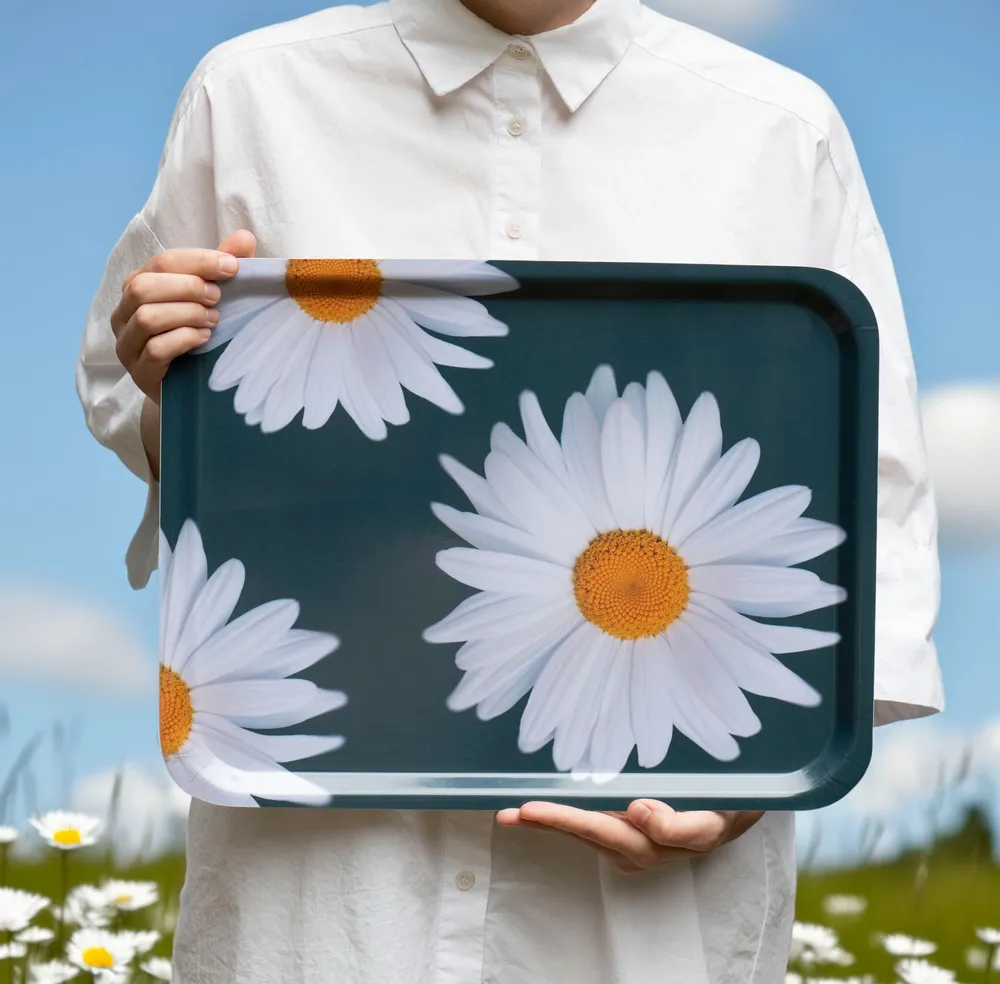 Kitchen utensils - Rectangular wooden serving tray - Daisies 43x33 cm - MONBOPLATO