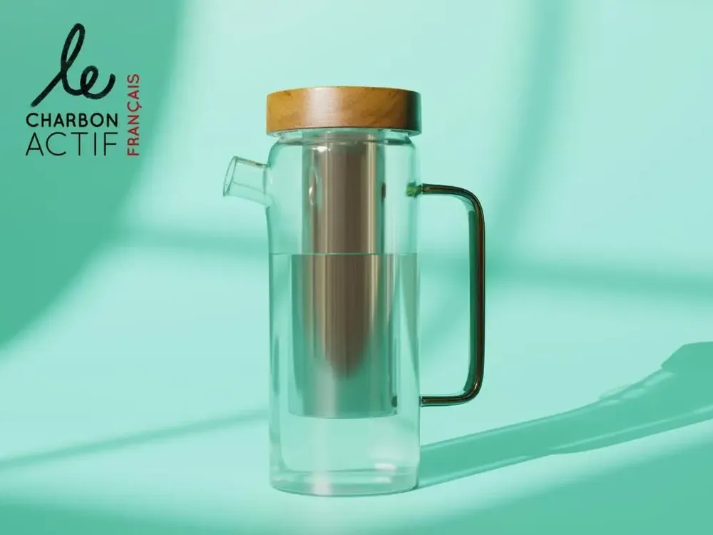 Accessoires thé et café - Carafe filtrante en verre rechargeable 1.5L zéro plastique - LE CHARBON ACTIF FRANCAIS