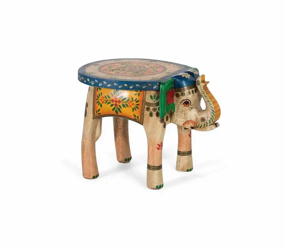 Stools - Hand-painted mango wood stool with multi-colored details - GINER Y COLOMER
