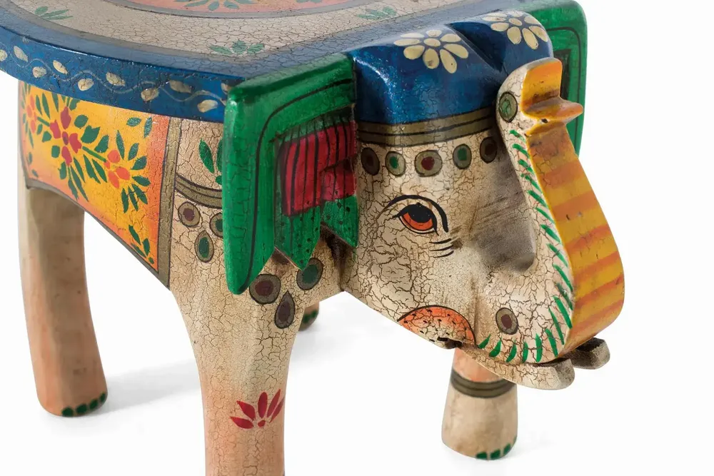 Stools - Hand-painted mango wood stool with multi-colored details - GINER Y COLOMER