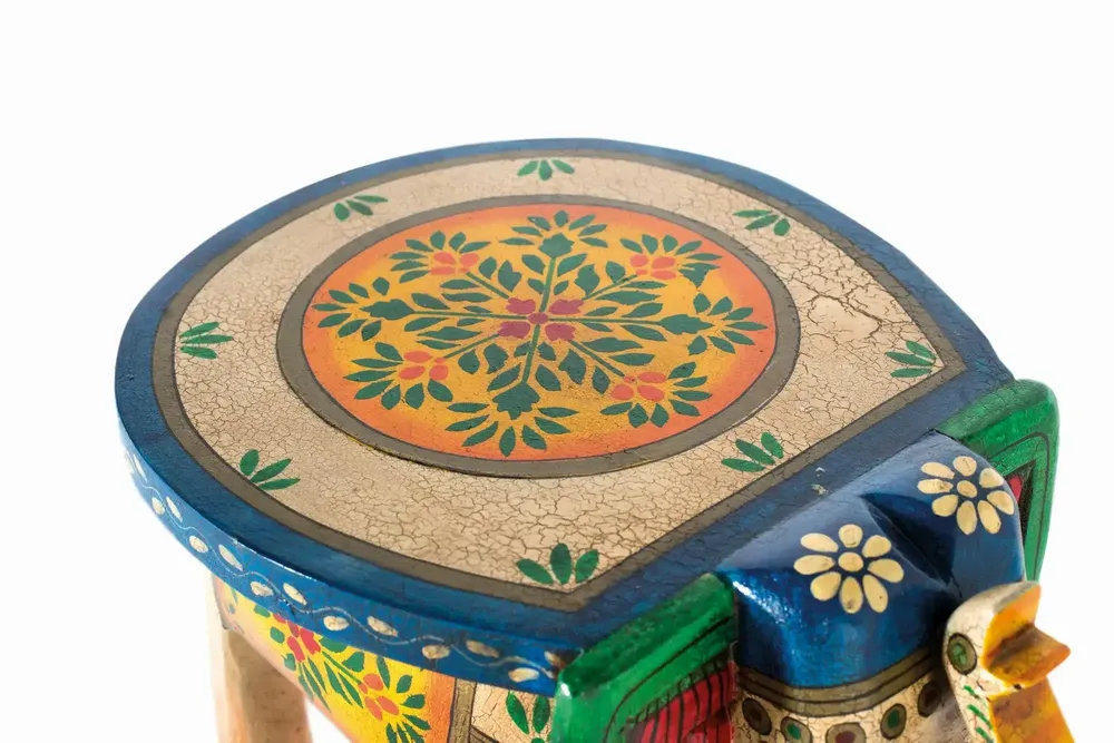 Stools - Hand-painted mango wood stool with multi-colored details - GINER Y COLOMER