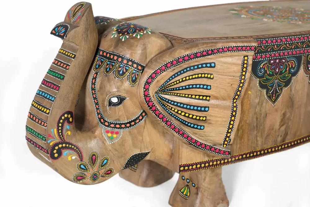 Wardrobe - Multi-colored hand-painted mango wood bench - GINER Y COLOMER