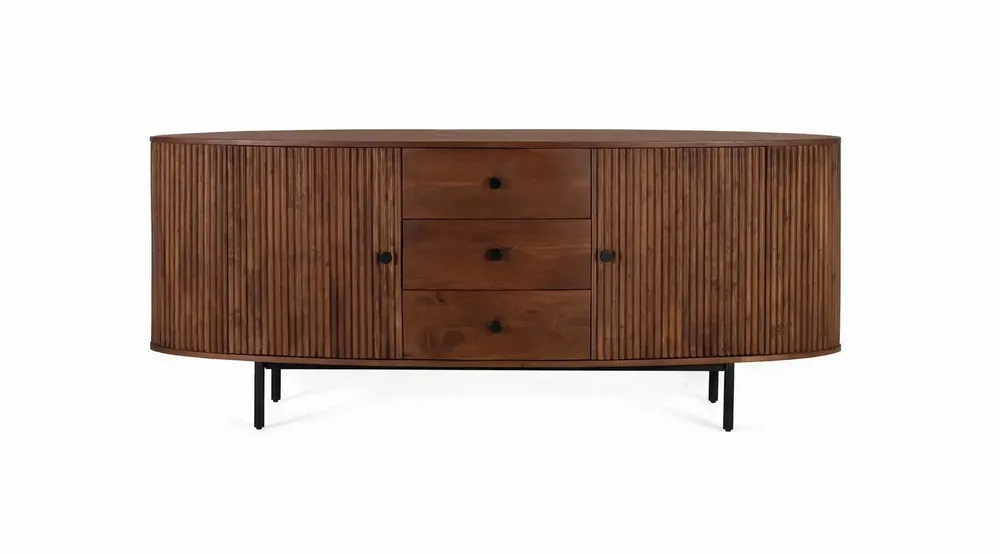 Buffets - Buffet avec 2 portes et 3 tiroirs en bois d'acacia et pieds en métal - GINER Y COLOMER