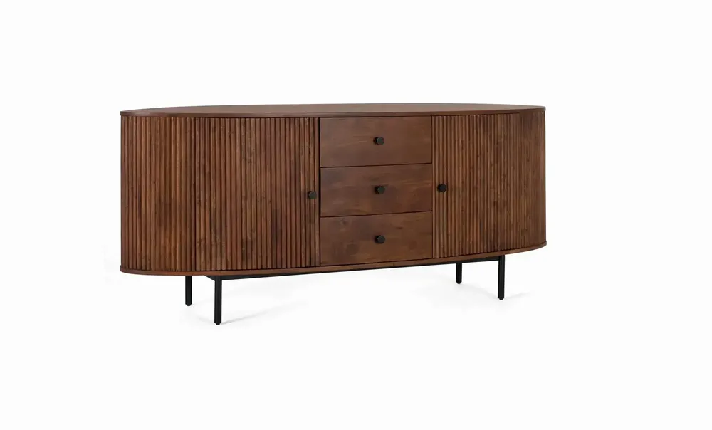 Buffets - Buffet avec 2 portes et 3 tiroirs en bois d'acacia et pieds en métal - GINER Y COLOMER