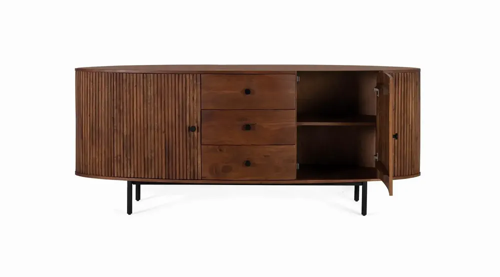 Buffets - Buffet avec 2 portes et 3 tiroirs en bois d'acacia et pieds en métal - GINER Y COLOMER