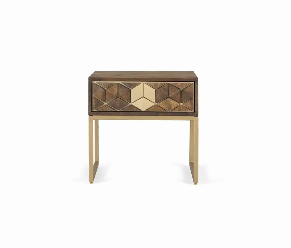 Tables de nuit - Table de chevet manguier noyer et doré - GINER Y COLOMER