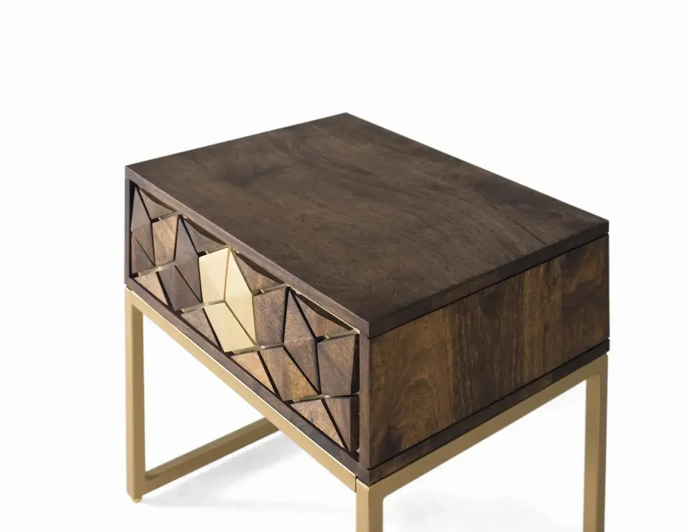 Tables de nuit - Table de chevet manguier noyer et doré - GINER Y COLOMER