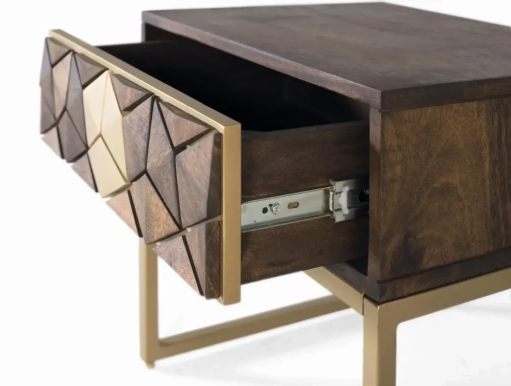 Tables de nuit - Table de chevet manguier noyer et doré - GINER Y COLOMER