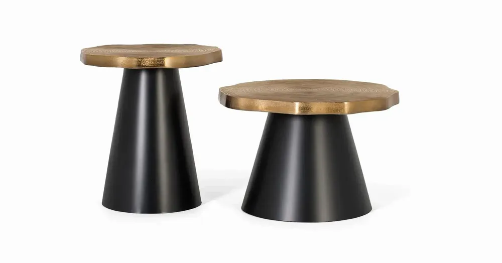 Tables basses - Lot de 2 tables basses en métal et cuivre vieilli - GINER Y COLOMER