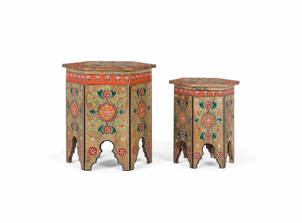 Stools - Set of 2 hand-carved and painted stools - GINER Y COLOMER