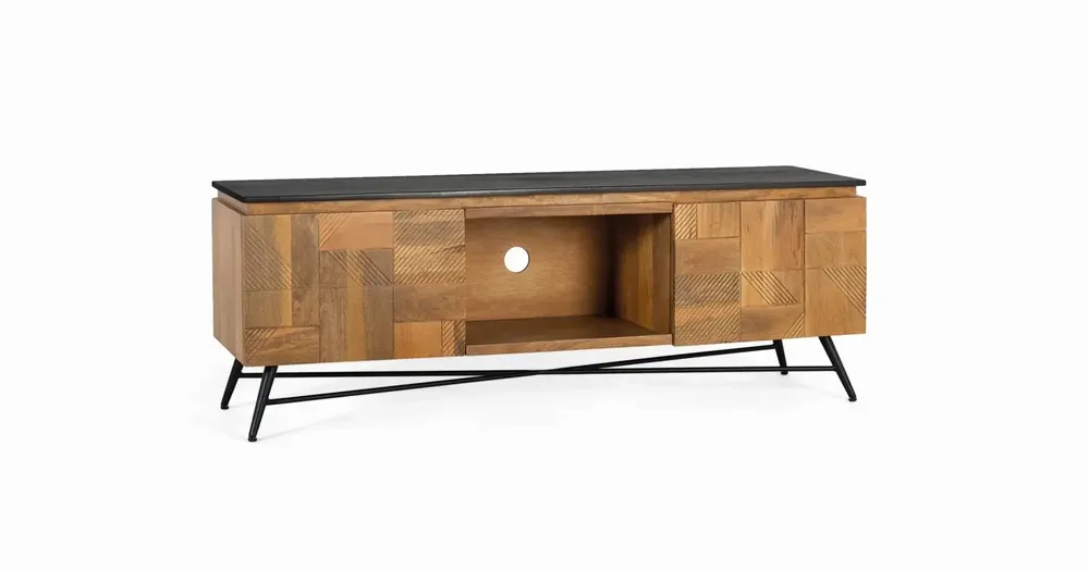 Meubles TV - Meuble TV en bois de manguier finition naturelle, 150 cm - GINER Y COLOMER