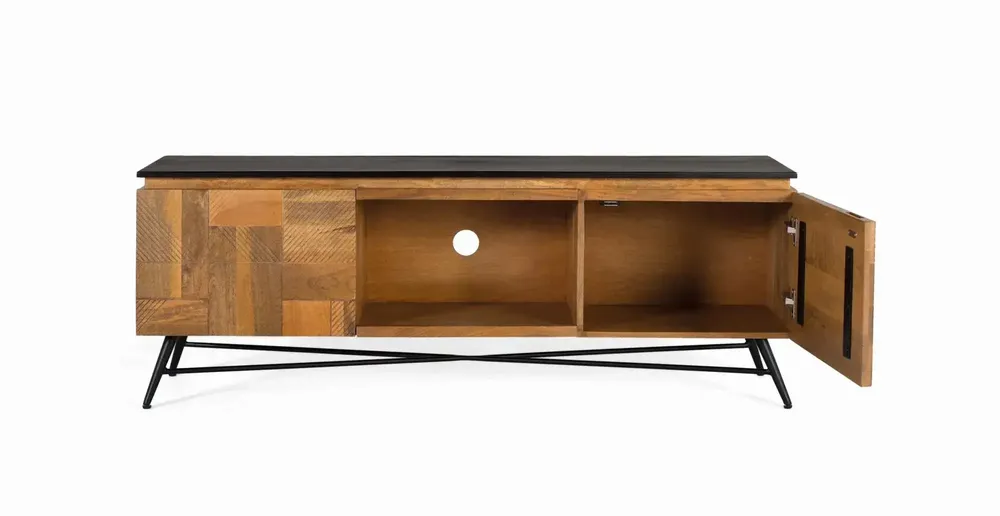 Meubles TV - Meuble TV en bois de manguier finition naturelle, 150 cm - GINER Y COLOMER