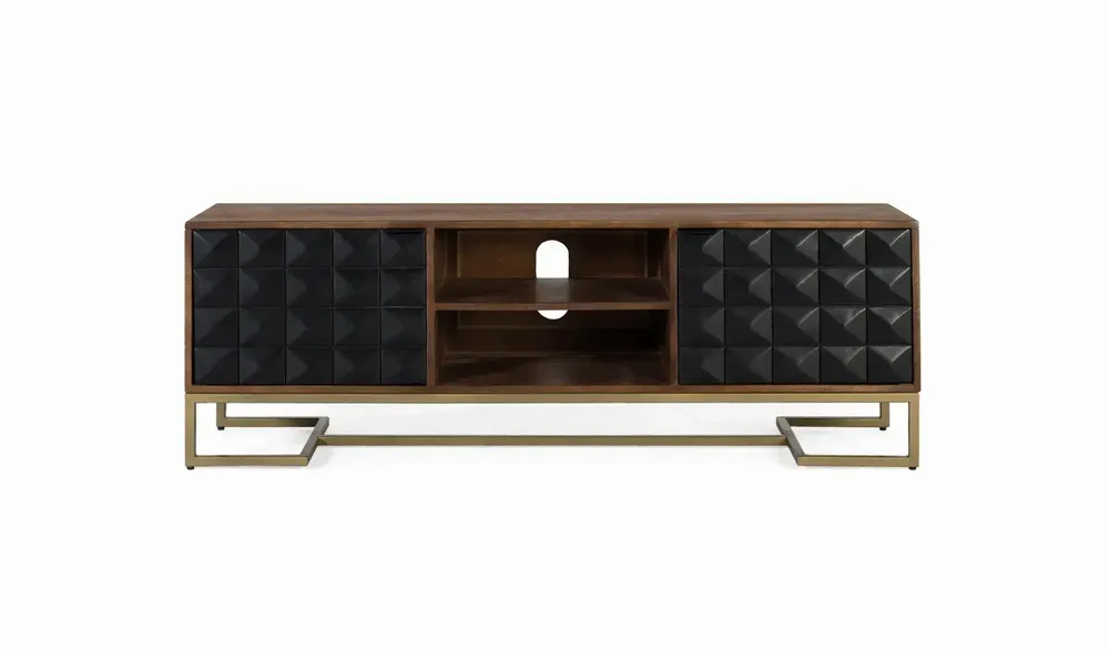 TV stands - Handmade mango wood TV cabinet with golden legs, 150 cm - GINER Y COLOMER