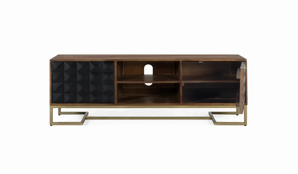 TV stands - Handmade mango wood TV cabinet with golden legs, 150 cm - GINER Y COLOMER