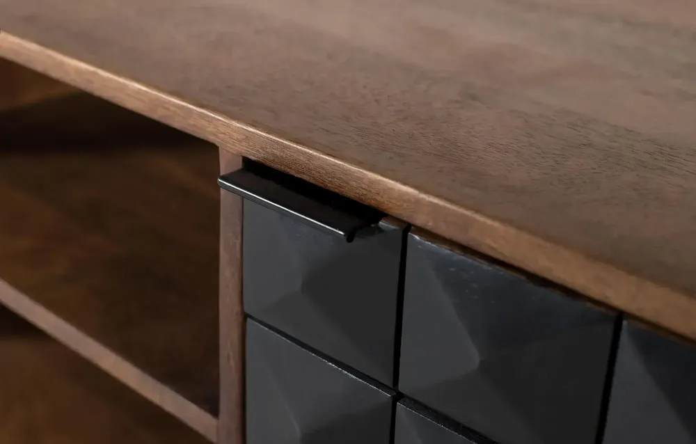 TV stands - Handmade mango wood TV cabinet with golden legs, 150 cm - GINER Y COLOMER