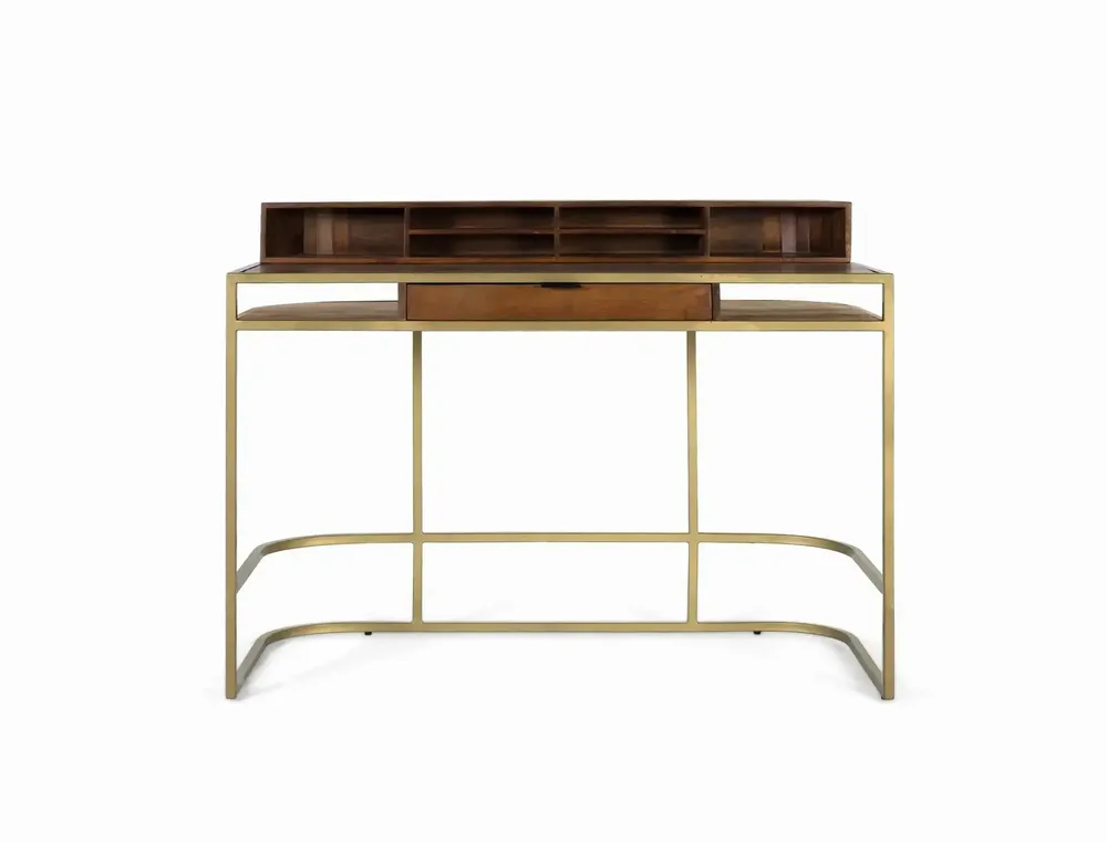 Desks - Handcrafted mango wood desk with golden frame - GINER Y COLOMER