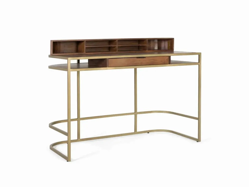 Desks - Handcrafted mango wood desk with golden frame - GINER Y COLOMER