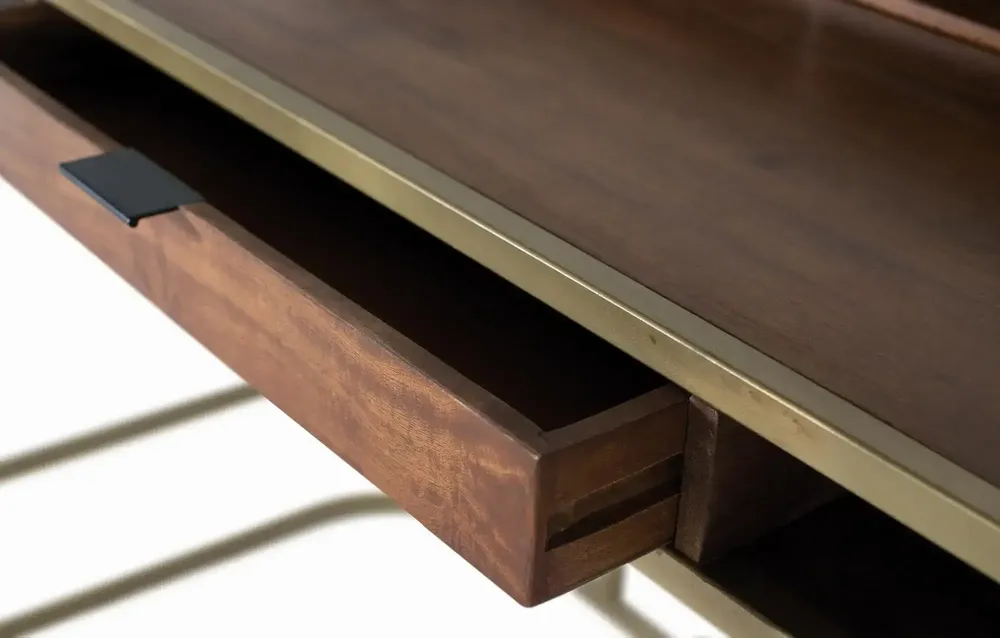 Desks - Handcrafted mango wood desk with golden frame - GINER Y COLOMER