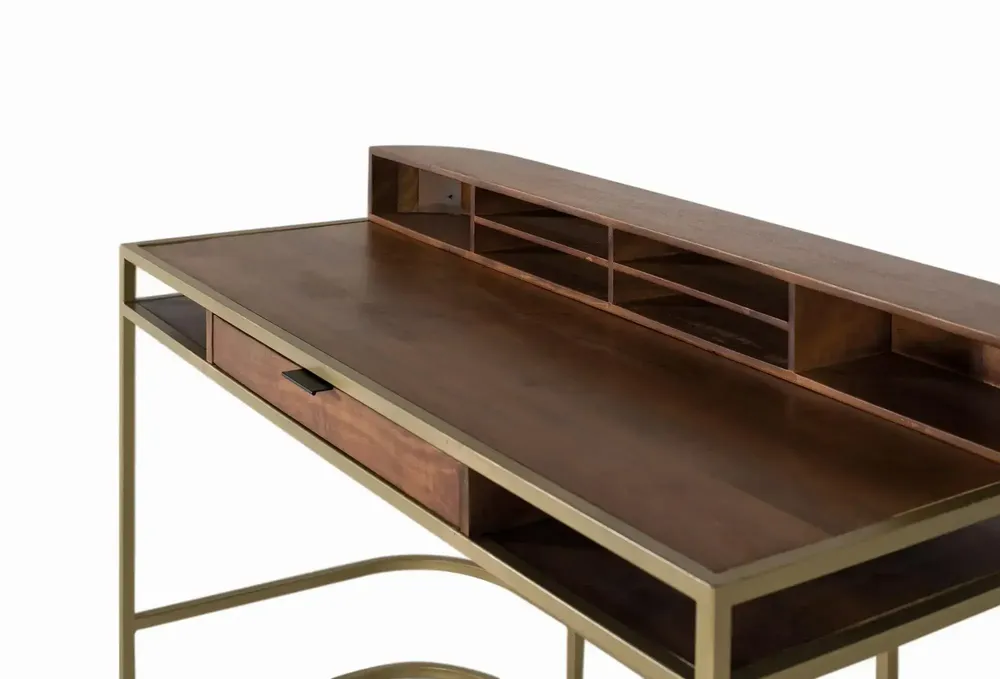 Desks - Handcrafted mango wood desk with golden frame - GINER Y COLOMER