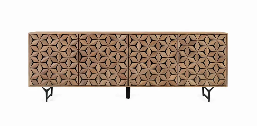 Buffets - Buffet artisanal en bois de manguier avec 4 portes, 220 cm - GINER Y COLOMER