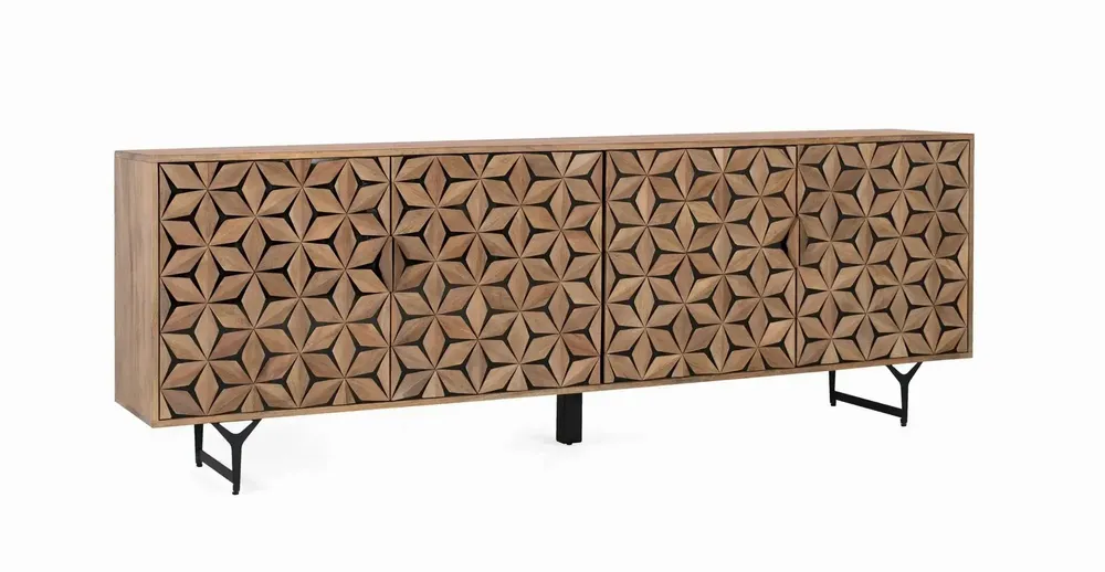 Buffets - Buffet artisanal en bois de manguier avec 4 portes, 220 cm - GINER Y COLOMER