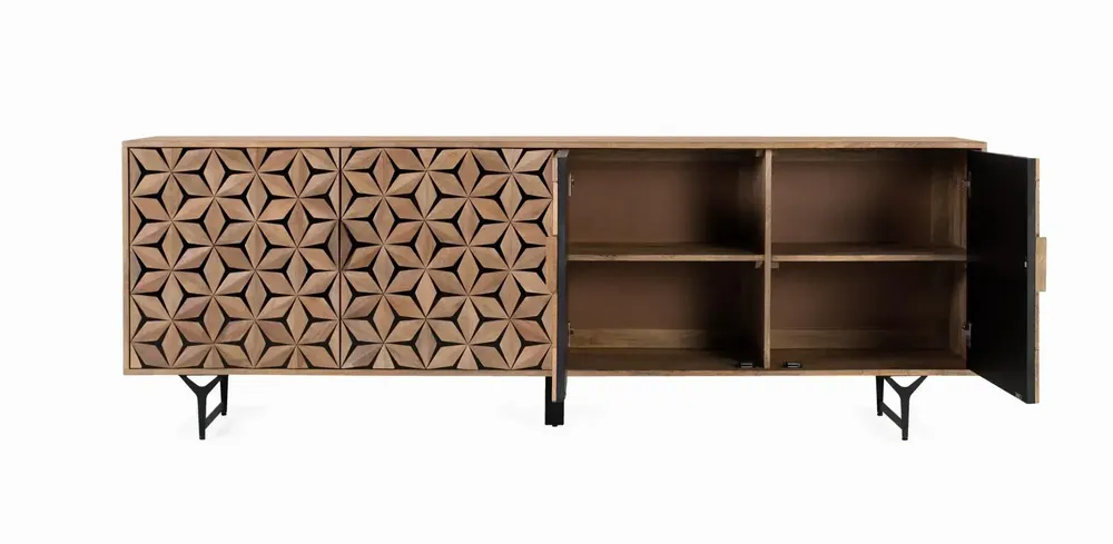 Buffets - Buffet artisanal en bois de manguier avec 4 portes, 220 cm - GINER Y COLOMER