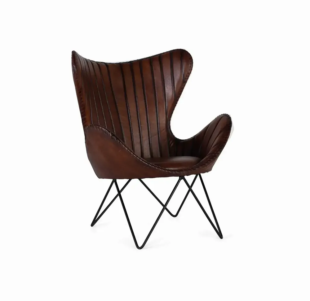 Fauteuils - Fauteuil recouvert de cuir naturel marron avec pieds en métal - GINER Y COLOMER