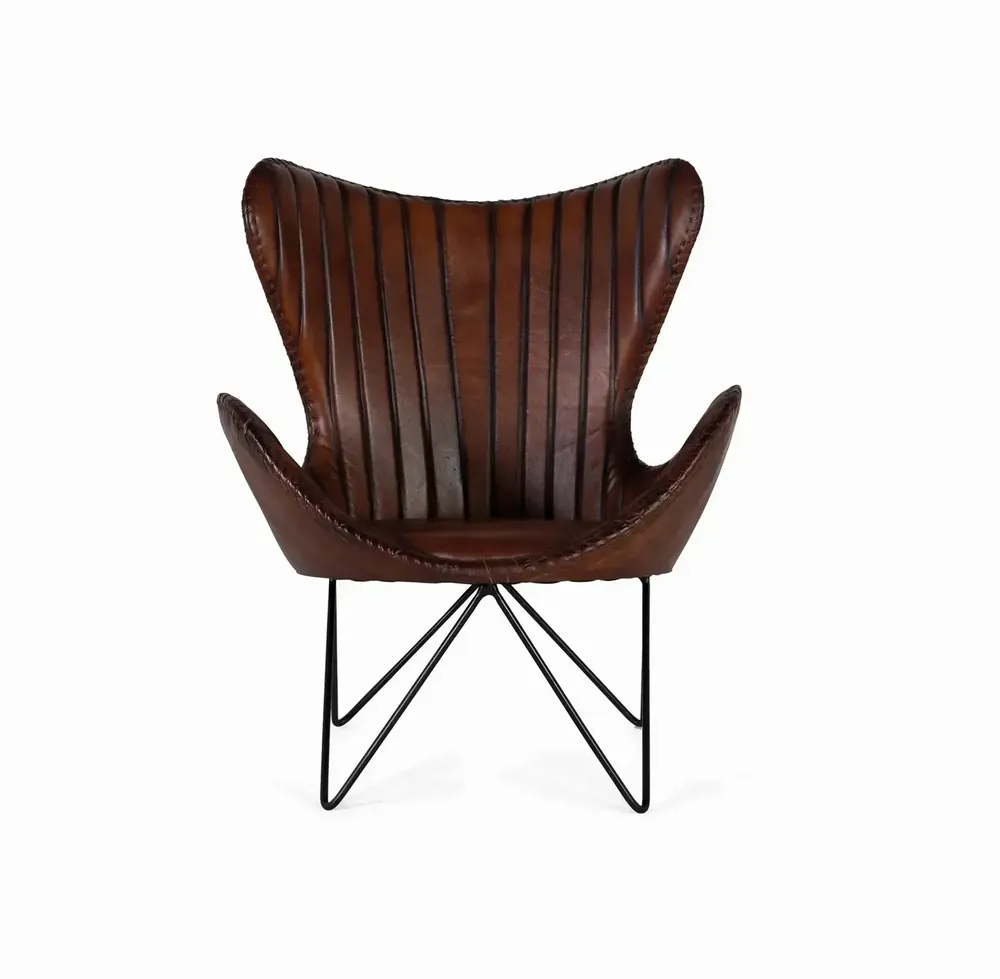 Fauteuils - Fauteuil recouvert de cuir naturel marron avec pieds en métal - GINER Y COLOMER