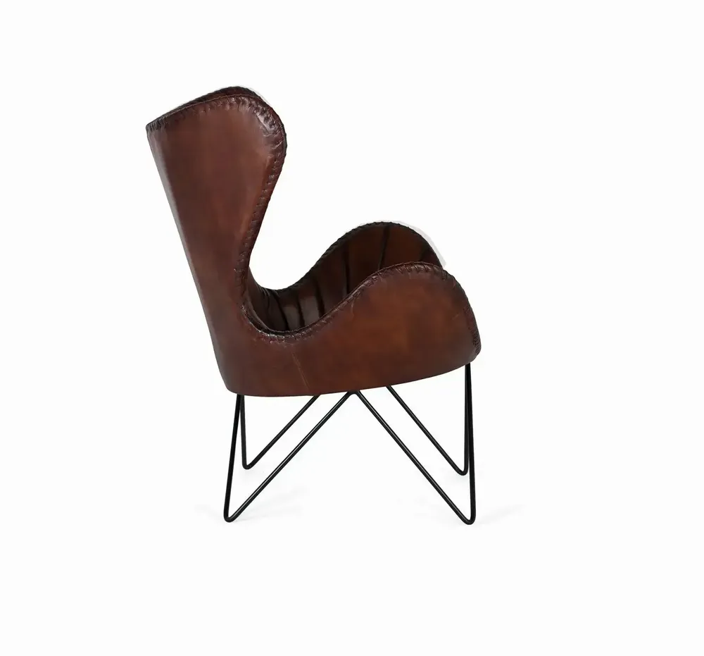 Fauteuils - Fauteuil recouvert de cuir naturel marron avec pieds en métal - GINER Y COLOMER