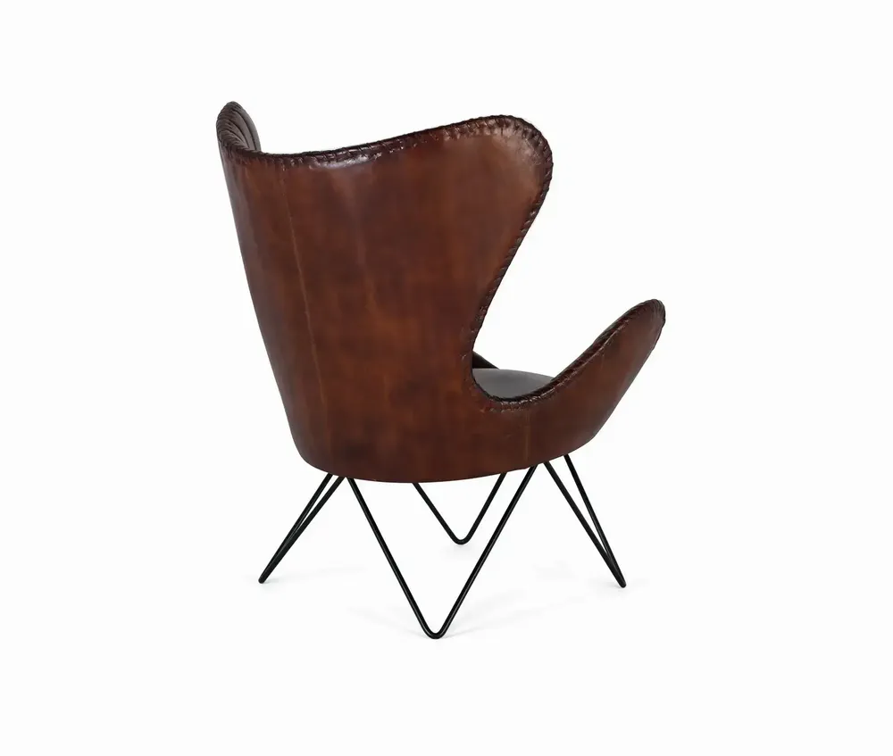 Fauteuils - Fauteuil recouvert de cuir naturel marron avec pieds en métal - GINER Y COLOMER