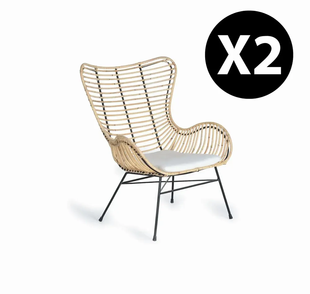 Chairs - Set of 2 rattan and metal chairs - GINER Y COLOMER