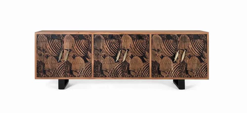 Buffets - Buffet bois d'acacia naturel et noir plus métal - GINER Y COLOMER
