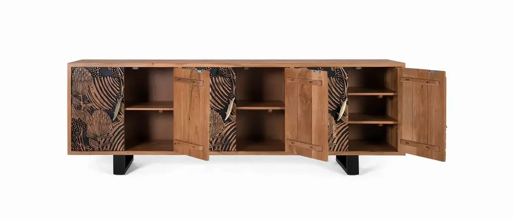 Buffets - Buffet bois d'acacia naturel et noir plus métal - GINER Y COLOMER