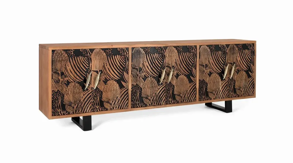 Buffets - Buffet bois d'acacia naturel et noir plus métal - GINER Y COLOMER