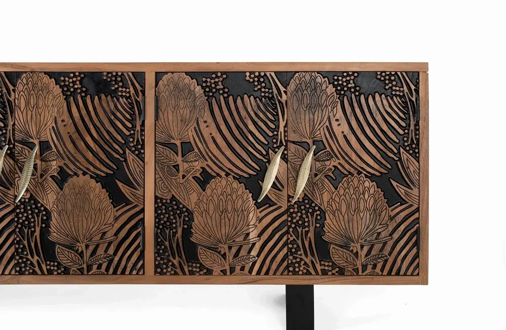 Buffets - Buffet bois d'acacia naturel et noir plus métal - GINER Y COLOMER