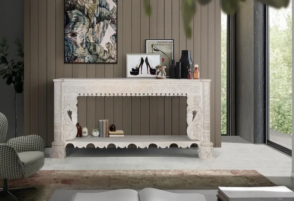 Console table - Console table in aged white mango wood - GINER Y COLOMER