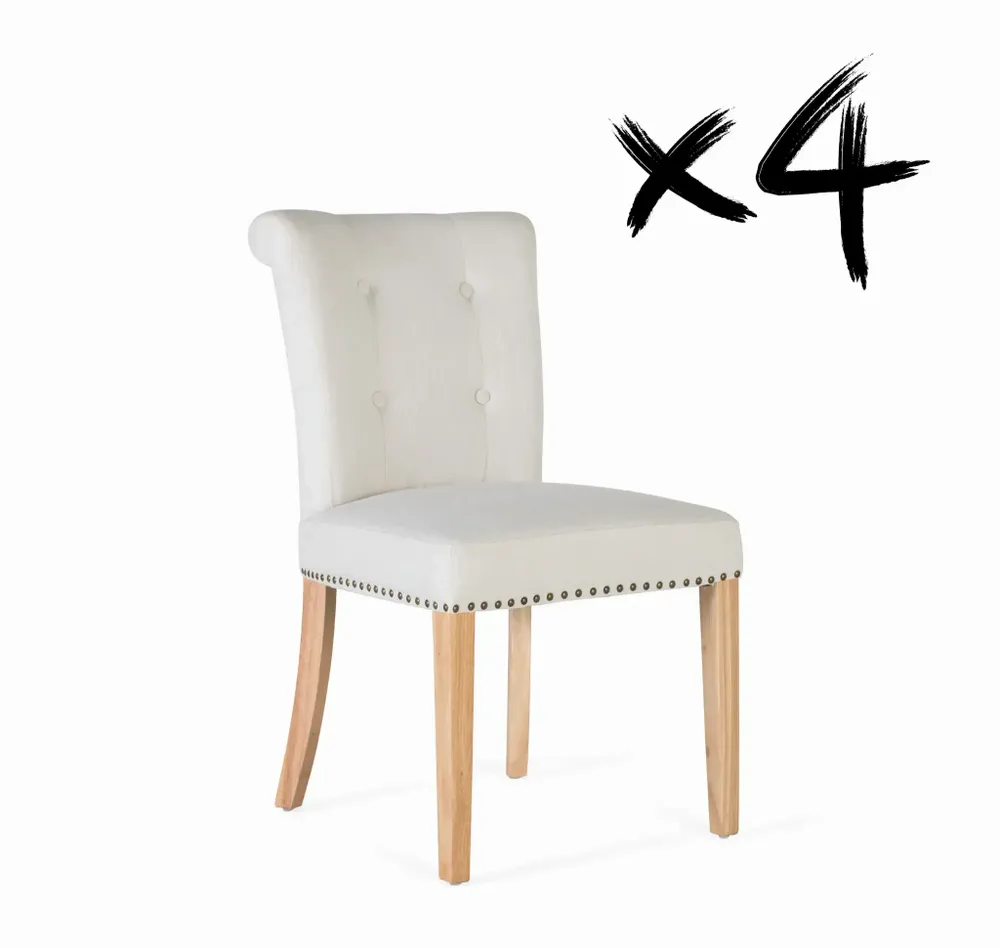 Chairs - Set of 4 beige fabric and wood chairs - GINER Y COLOMER