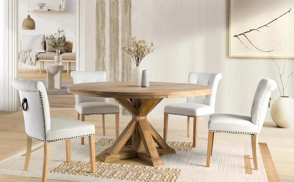 Chairs - Set of 4 beige fabric and wood chairs - GINER Y COLOMER