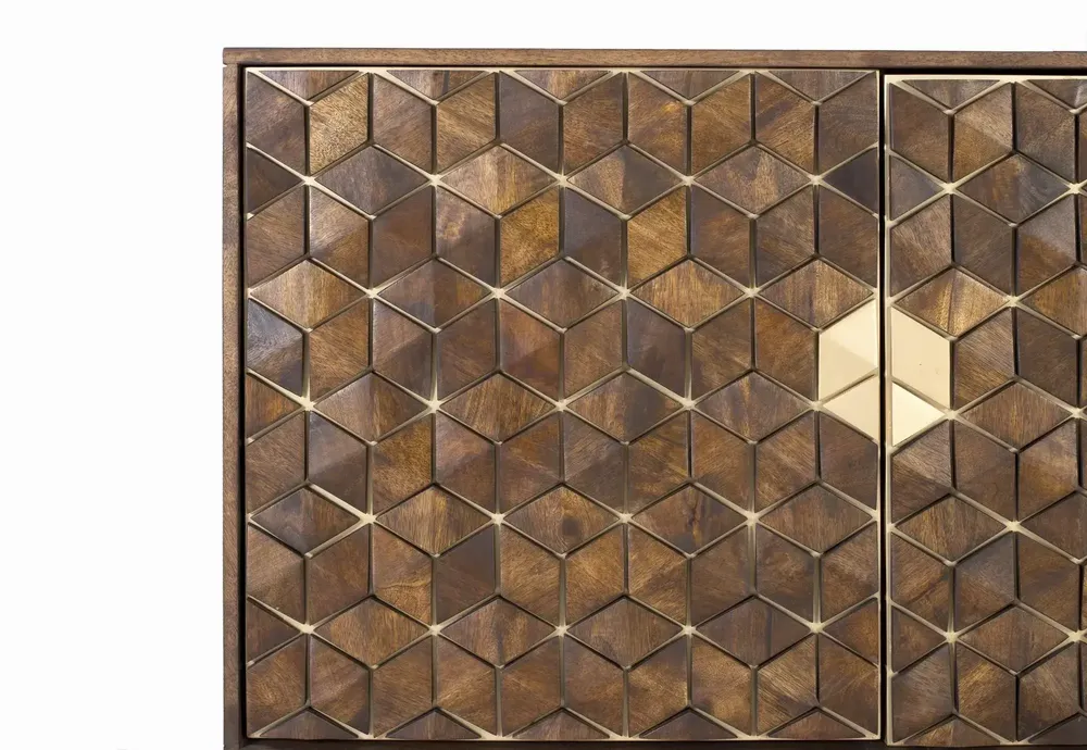 Sideboards - Sophisticated mango wood and metal sideboard in walnut and gold - GINER Y COLOMER