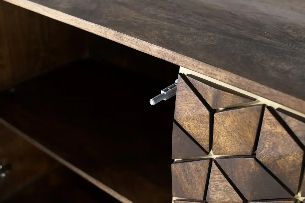 Sideboards - Sophisticated mango wood and metal sideboard in walnut and gold - GINER Y COLOMER