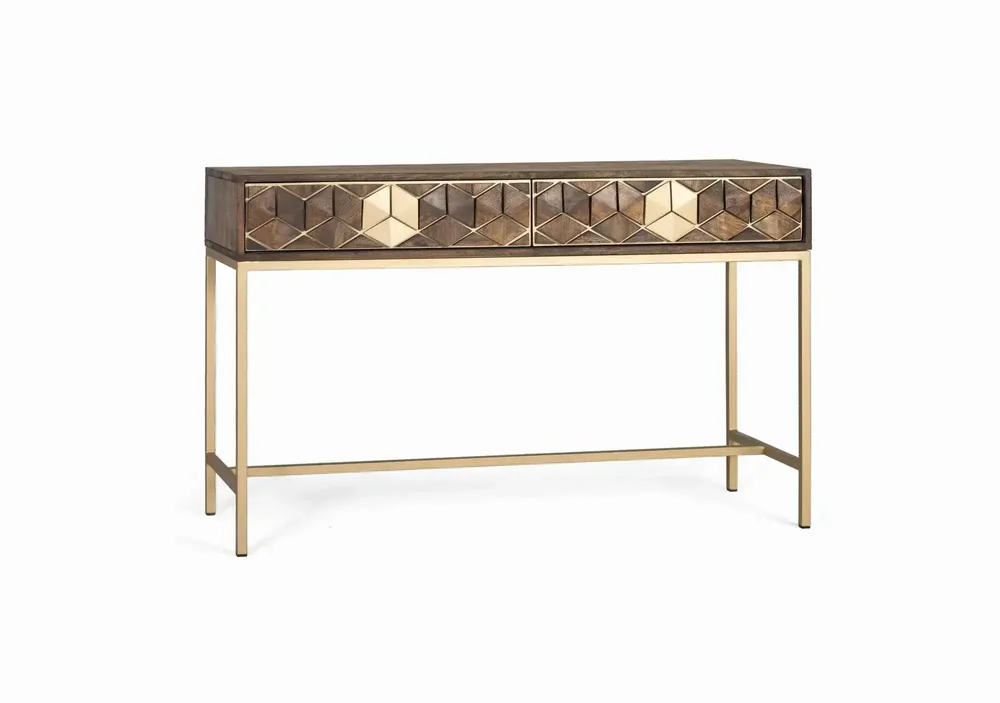 Console table - Mango, walnut and gold console table, unique elegance - GINER Y COLOMER
