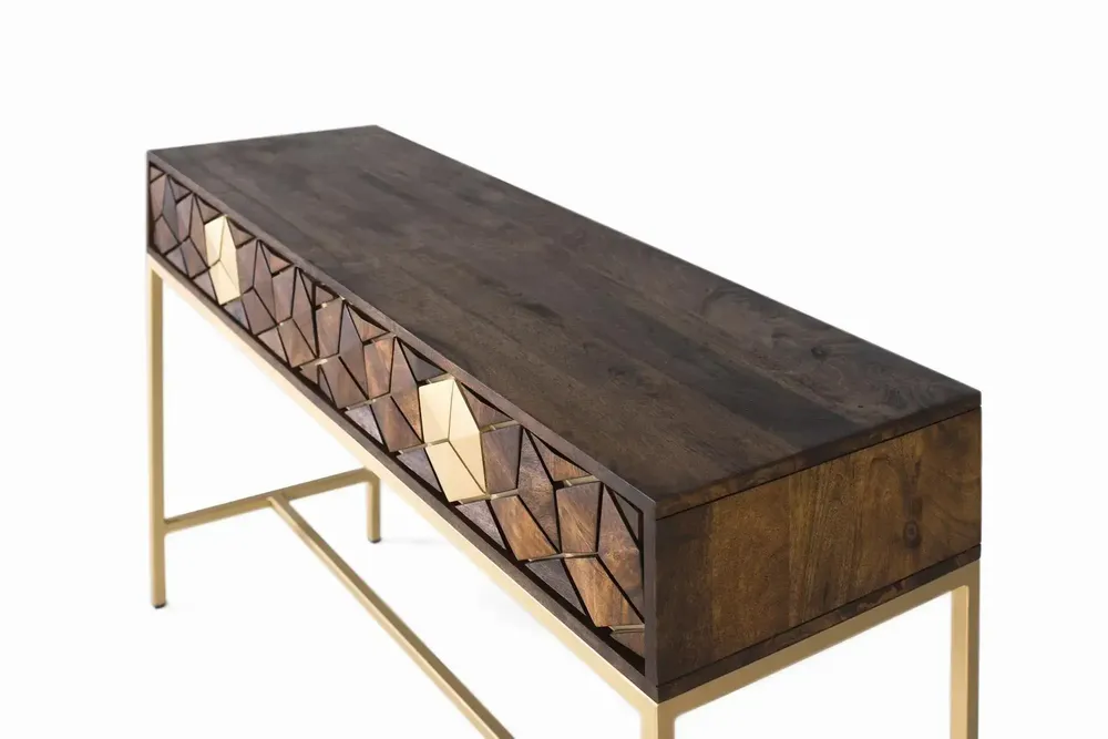Console table - Mango, walnut and gold console table, unique elegance - GINER Y COLOMER