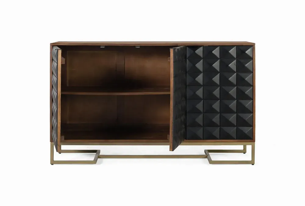 Sideboards - Hand-carved sideboard in mango wood with gilded legs 135 cm - GINER Y COLOMER