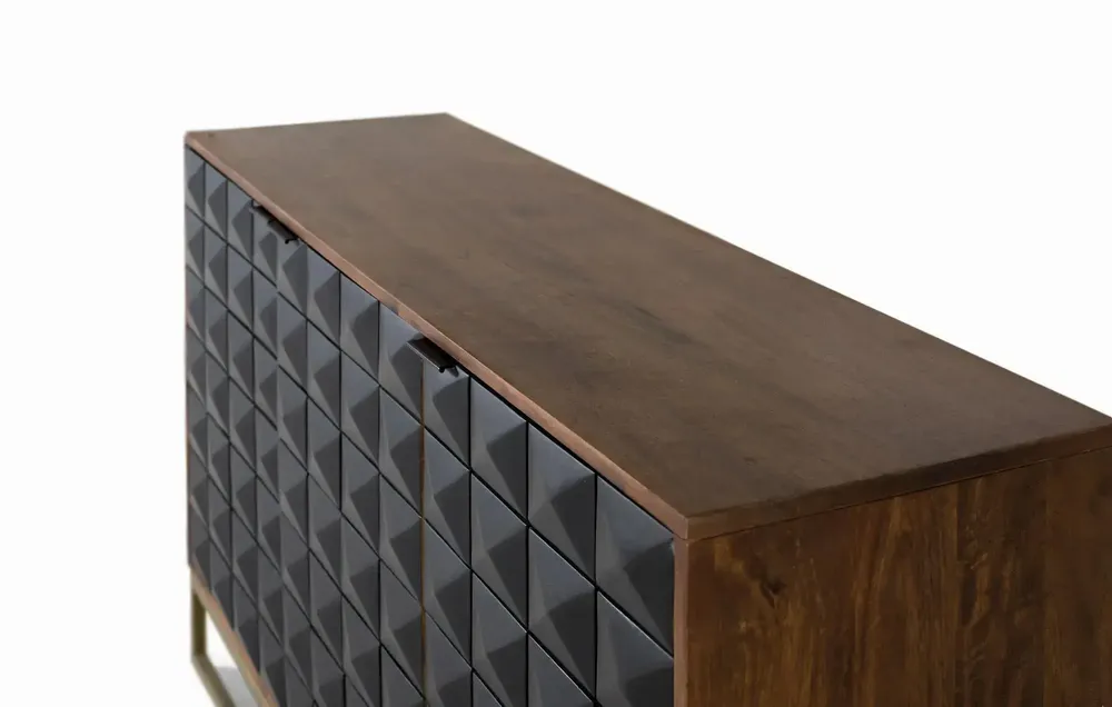 Sideboards - Hand-carved sideboard in mango wood with gilded legs 135 cm - GINER Y COLOMER