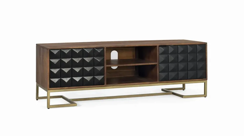 Meubles TV - Meuble TV fait main en bois de manguier avec pieds dorés, 150 cm - GINER Y COLOMER